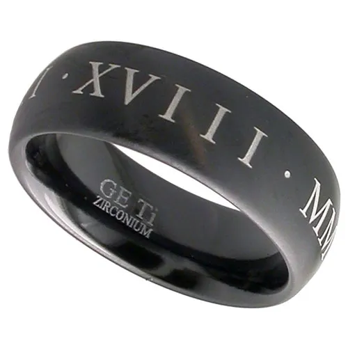 Black Zirconium Engagement Rings With Outside Roman Numerals